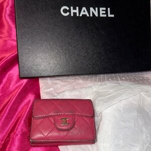 CHANEL Quilted Mini Wallet in Hot Pink with Gold CC